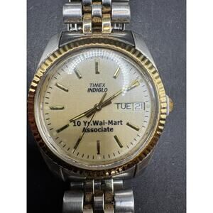 Timex Indiglo Day Date Gold Tone Fluted Bezel Walmart 10 Years Associate Watch